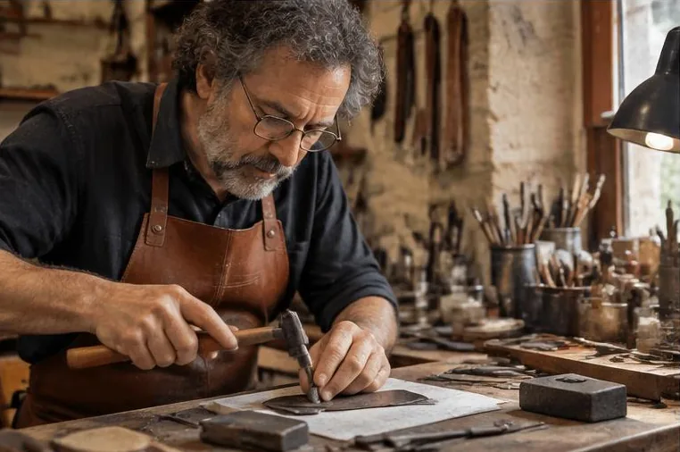 Un artigiano al lavoro nel suo laboratorio
