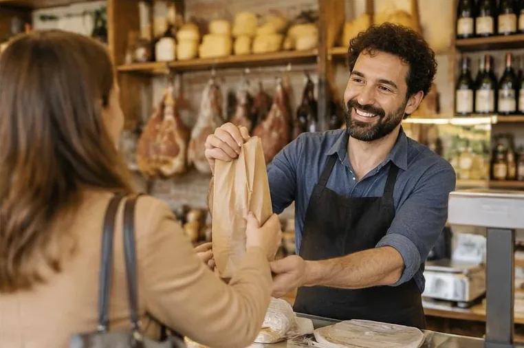 Una cliente torna e saluta il negoziante