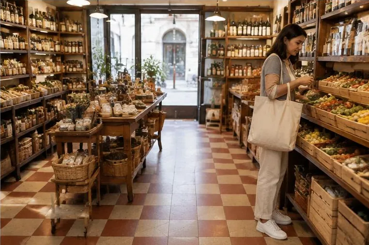 Una persona fa la spesa nel negozio sotto casa